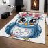 Cute owl with big eyes pink flowers on its head area rugs carpet