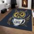 Cute owl with big yellow eyes holding a coffee cup area rugs carpet