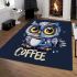 Cute owl with big yellow eyes holding a coffee cup area rugs carpet