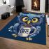 Cute owl with big yellow eyes holding a coffee cup area rugs carpet