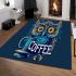 Cute owl with big yellow eyes holding a coffee cup area rugs carpet