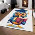 Cute owl with glasses and graduation hat holding books area rugs carpet