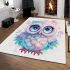 Cute owl with pink and blue colors and flowers around the eyes area rugs carpet