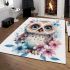 Cute owl with pink and blue flowers area rugs carpet