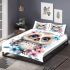 Cute owl with pink and blue flowers bedding set
