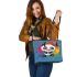 Cute panda in the style of rainbow paint splash leather tote bag