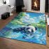 Cute panda is playing in the water area rugs carpet