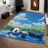 Cute panda lying in the water area rugs carpet