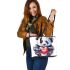 Cute panda making a heart with its hands leather tote bag