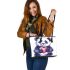 Cute panda making a heart with its hands leather tote bag