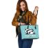 Cute panda rolling on the ground leather tote bag