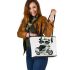 Cute panda wearing black sunglasses motorcycle leather tote bag