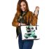 Cute panda wearing black sunglasses motorcycle leather tote bag