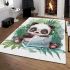 Cute panda wearing headphones and playing computer area rugs carpet