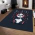 Cute panda wearing headphones is listening to music area rugs carpet