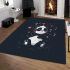 Cute panda wearing headphones is listening to music area rugs carpet
