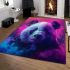 Cute panda with colorful smoke in front of a pink area rugs carpet