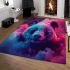 Cute panda with colorful smoke in front of a pink area rugs carpet