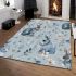 Cute pastel blue bunnies and floral pattern area rugs carpet