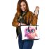 Cute pink owl cartoon character clip art leather tote bag