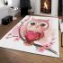 Cute pink owl holding a heart on a branch area rugs carpet