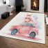 Cute pink owl sitting on top of a pastel car area rugs carpet