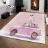 Cute pink owl sitting on top of a pastel car area rugs carpet