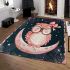 Cute pink owl with a bow and glasses sitting on the moon area rugs carpet