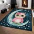 Cute pink owl with a bow and glasses sitting on the moon area rugs carpet