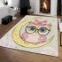 Cute pink owl with a bow and glasses sitting on the moon area rugs carpet