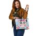 Cute pink owl with a bow on its head 20 leather tote bag