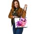 Cute pink owl with big eyes leather tote bag