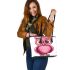 Cute pink owl with big eyes clipart leather tote bag