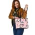 Cute pink pattern with hearts pandas and the word love leather tote bag