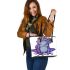 Cute purple frog wearing crown with blue skin color leaather tote bag