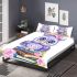Cute purple owl sitting on top of books with pink roses bedding set