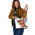 Cute valentine yorkie with angel wings holding heart leather tote bag