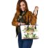 Cute watercolor cartoon frog with glasses and flowers leaather tote bag