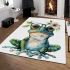 Cute watercolor cartoon frog with glasses and flowers area rugs carpet