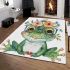 Cute watercolor cartoon frog with glasses and flowers area rugs carpet