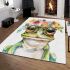 Cute watercolor frog with glasses and flowers on its head area rugs carpet