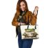 Cute watercolor green frog drinking coffee leaather tote bag