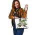 Cute watercolor green frog drinking coffee leaather tote bag