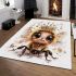 Cute whimsical happy smiling baby bee wearing a beautiful area rugs carpet