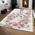 Cute white bunnies with pink flowers area rugs carpet