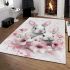 Cute white bunnies with pink flowers area rugs carpet