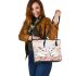 Cute white bunnies with pink flowers leather tote bag