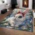 Cute white bunny with big blue eyes area rugs carpet