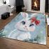 Cute white bunny with blue eyes and pink ears area rugs carpet