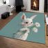 Cute white rabbit holding daisies area rugs carpet